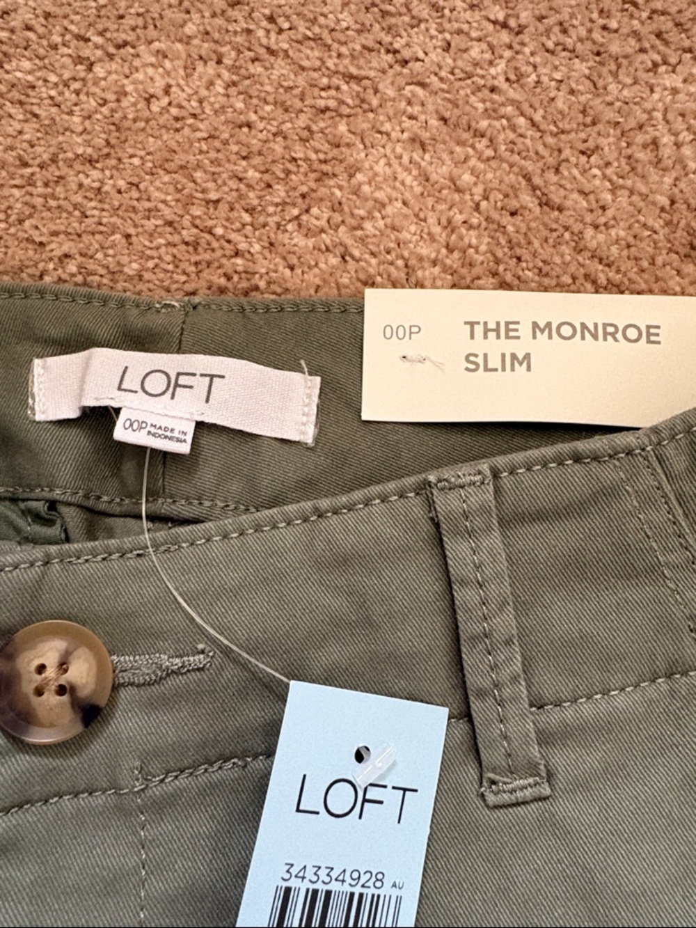 Women’s Monroe Slim Mid Rise Cotton Olive Green Chino Pants -Casual Straight Fit - Picture 3 of 7